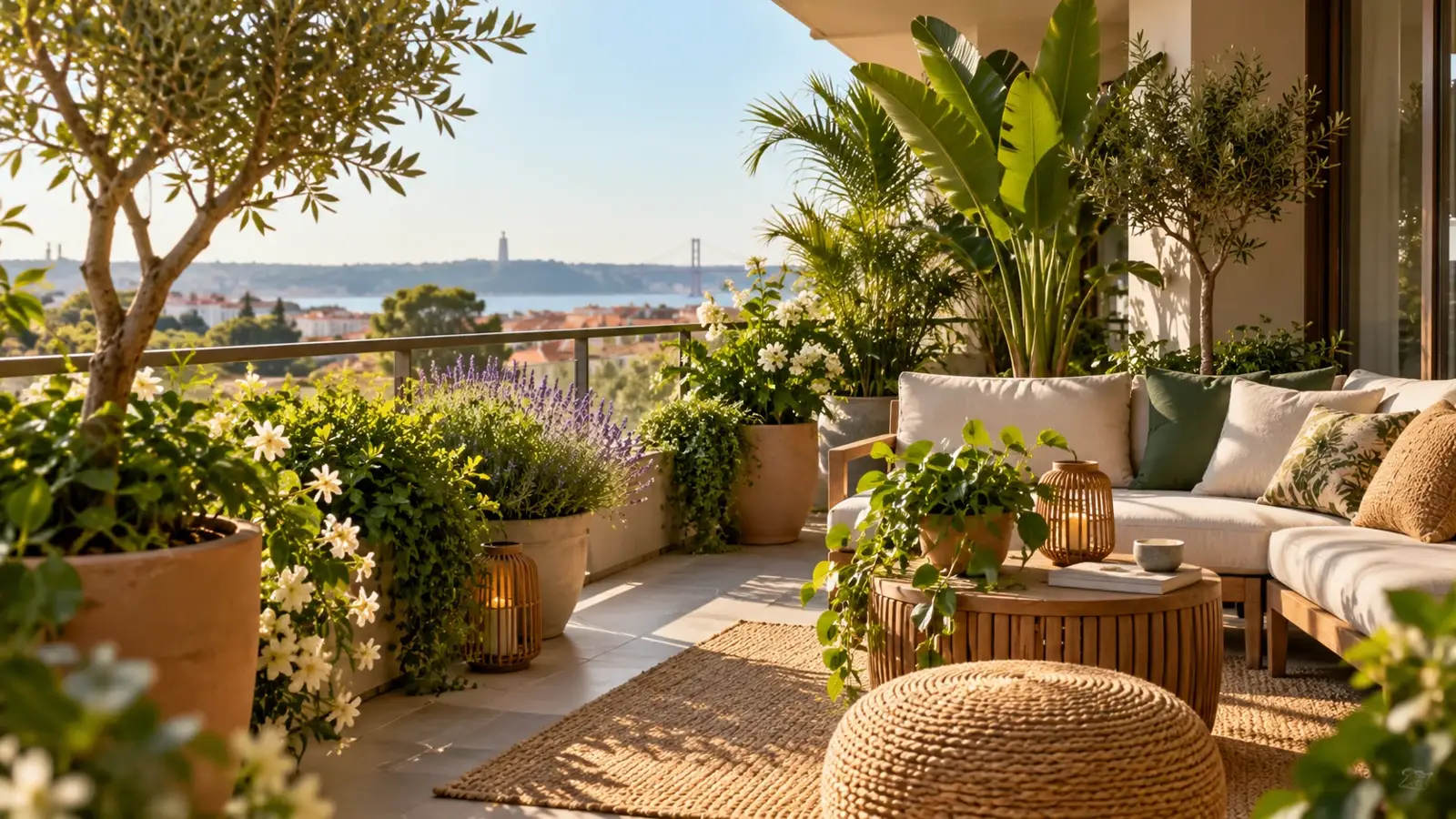 Terraço exterior com plantas decorativas